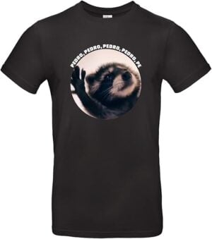Pedro Waschbär-Motiv T-Shirt – Lustiger TikTok Song-Meme in Schwarz und Weiß