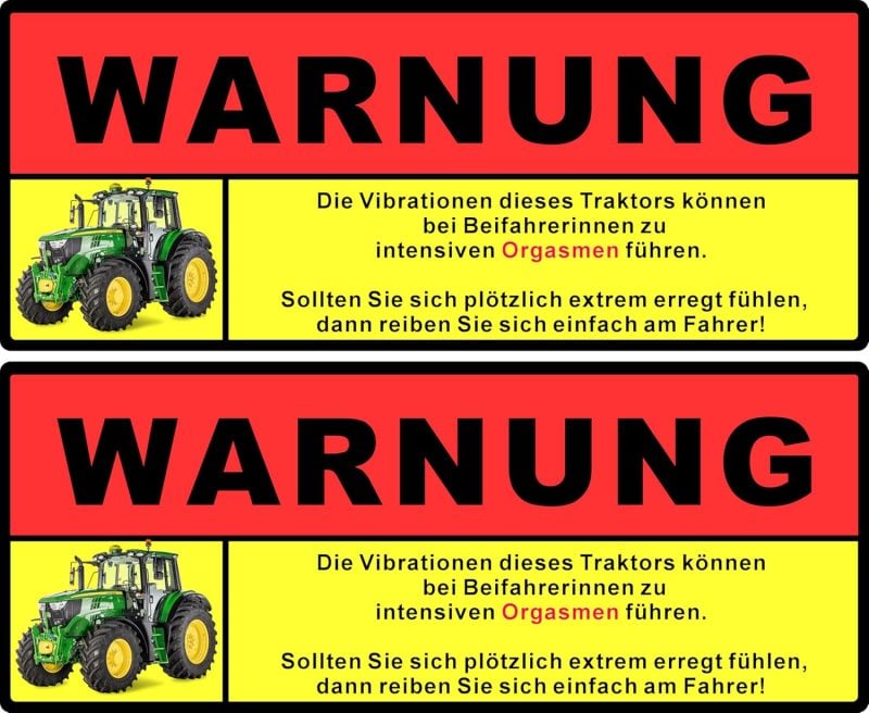Funsticker Achtung Vibration Aufkleber 10x5,5 cm selbstklebend wetterfest UV-beständig Traktor LKW Auto Motorrad Spaßdeko – Bild 2