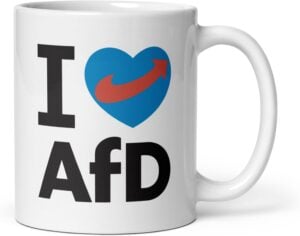 I Love AfD Tasse – Kaffeebecher mit blauem Herz für Fans
