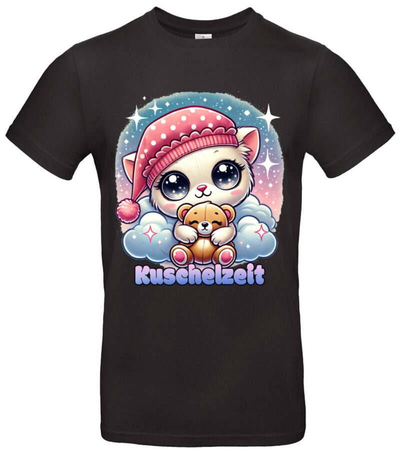 Kuscheliges Katzen-Shirt mit Teddybär Süßes Chibi-Motiv Kuschelzeit Perfekt für Tierliebhaber