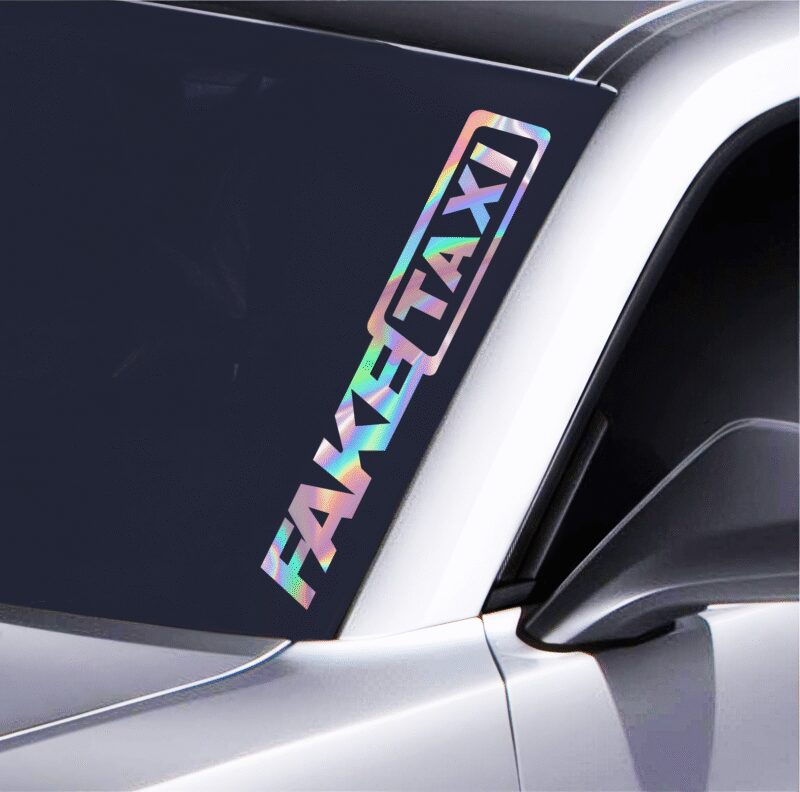 FakeTaxi Autoaufkleber – 55x8,5 cm Frontscheiben-Sticker – Tuning Deko fürs Auto – Lustiger Schriftzug für Casting Car – Witterungsbeständig & einfach anzubringen – Bild 2