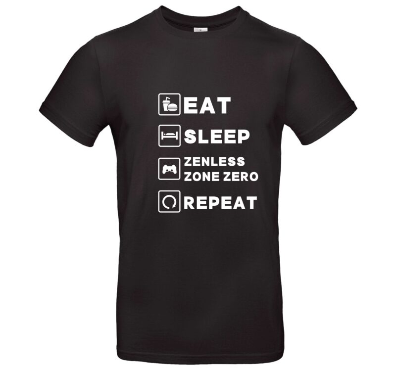 Zenless Zone Zero T-Shirt Hochwertige Baumwolle Cooler Anime Gamer Style Für Manga Fans & Gamer Motivationsspruch Eat Sleep Zenless Zone Zero Repeat