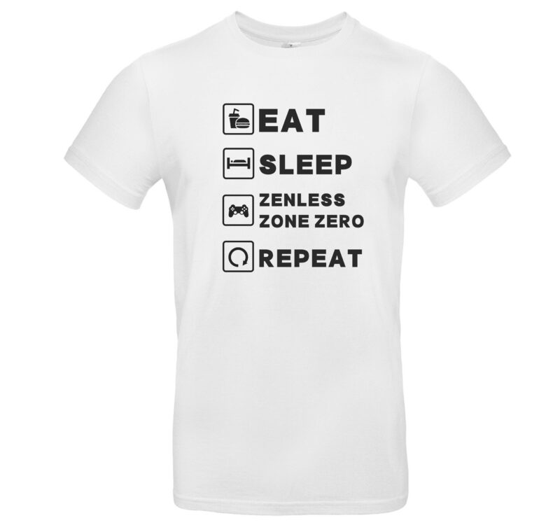 Zenless Zone Zero T-Shirt Hochwertige Baumwolle Cooler Anime Gamer Style Für Manga Fans & Gamer Motivationsspruch Eat Sleep Zenless Zone Zero Repeat – Bild 2