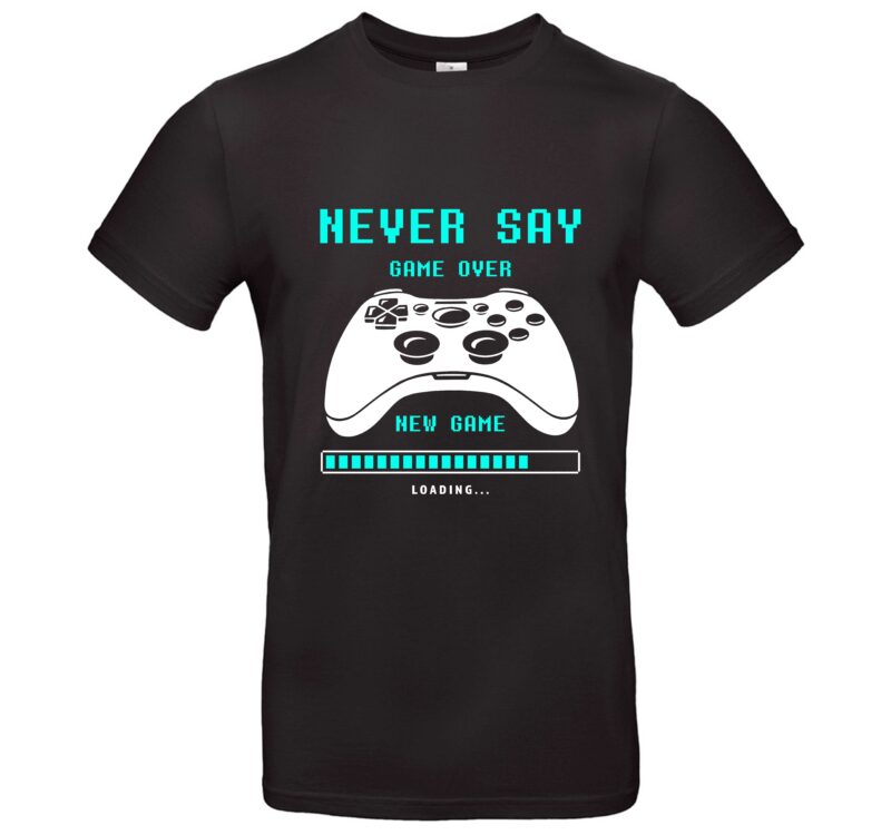 Gamer T-Shirt Never Say Game Over Bequemes Gaming Shirt mit Controller Print Cooles Motiv für Zocker Unisex für Männer und Frauen Perfektes Geschenk für Gamer