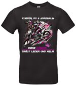 Motorradfahrerin T-Shirt Spruch „Kurven PS & Adrenalin“ Für Bikerin & Moto Girl Geschenk für Frauen mit Stil Diese Königin trägt Leder & Helm