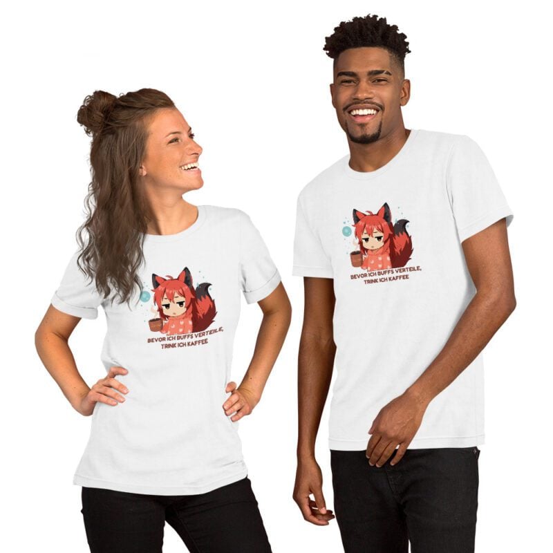 Gaming T-Shirt Kitsune Chibi Design Witziger Kaffee Spruch Nerds & Zocker Cooles Geschenk von Kitsukami – Bild 2