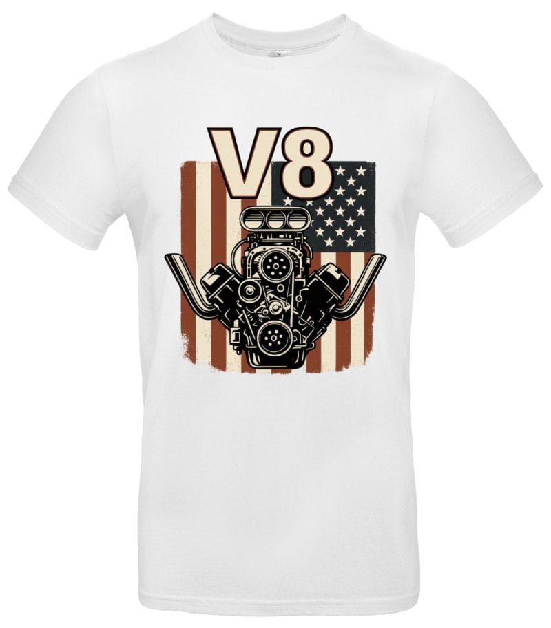 V8 T Shirt Herren Muscle Car USA Flagge Vintage Look American Car Design Autoliebhaber Geschenk V8 Engine Fans – Bild 2