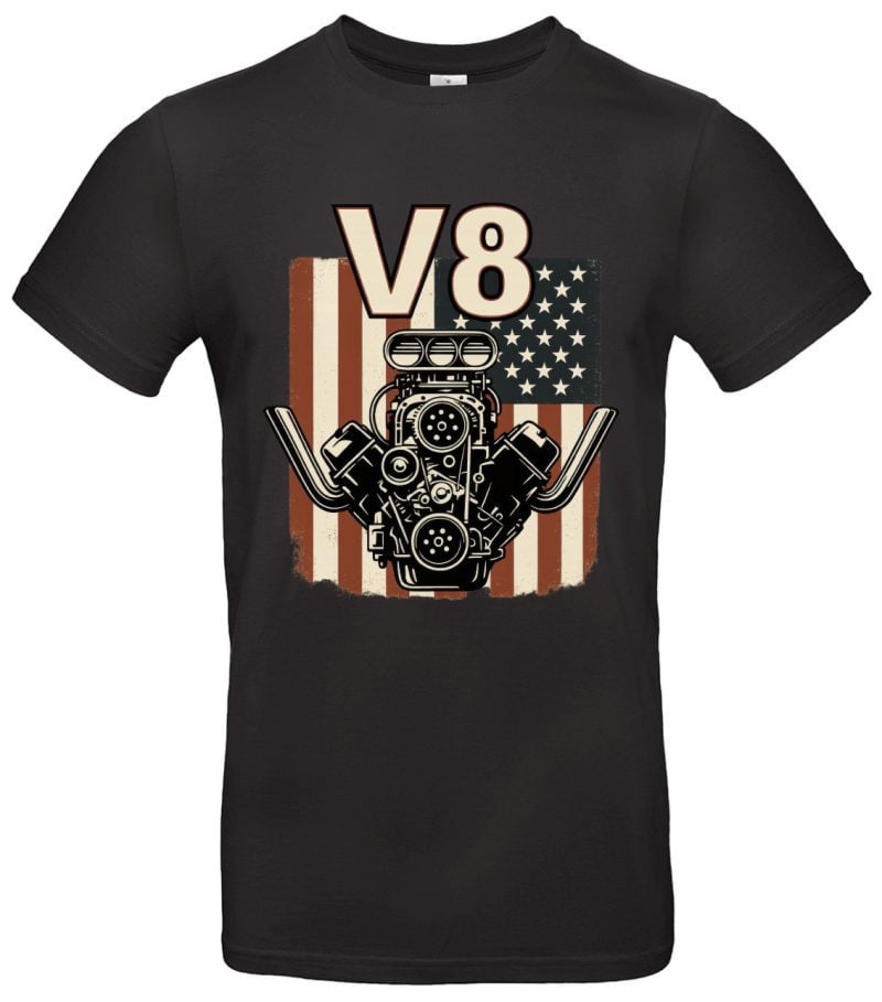 V8 T Shirt Herren Muscle Car USA Flagge Vintage Look American Car Design Autoliebhaber Geschenk V8 Engine Fans