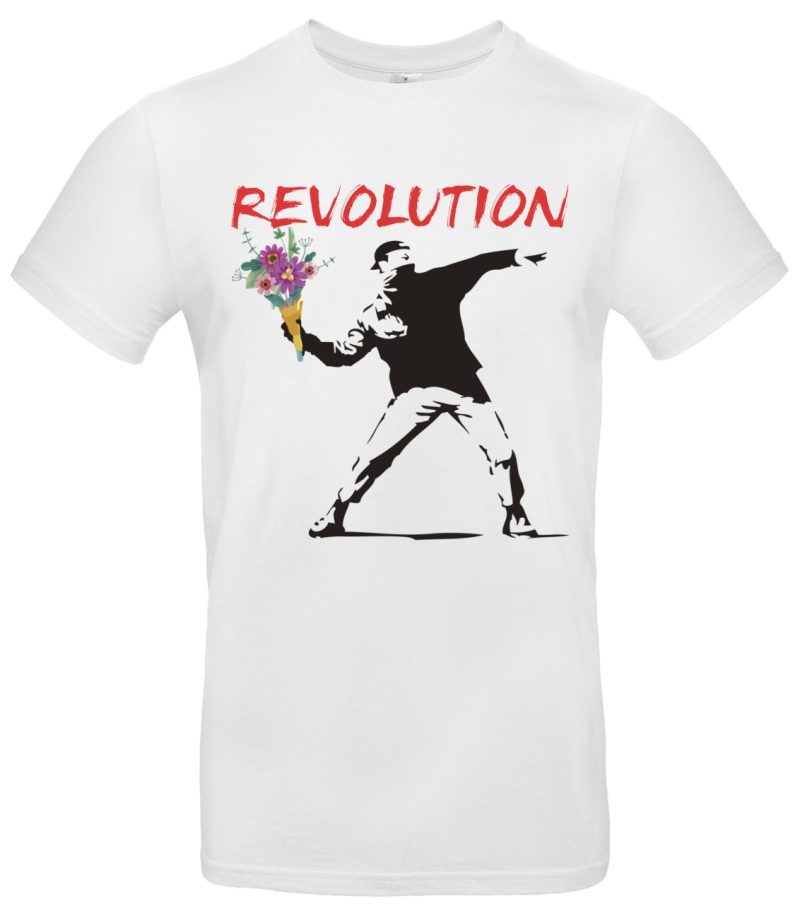 Banksy Blumenwerfer T-Shirt Herren Damen – Streetart Kunst Motiv Revolution – 100 % Baumwolle, Regular Fit, Schwarz Weiß, Künstler Geschenk, Urban Art Shirt – Bild 2