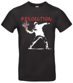 Banksy Blumenwerfer T-Shirt Herren Damen – Streetart Kunst Motiv Revolution – 100 % Baumwolle, Regular Fit, Schwarz Weiß, Künstler Geschenk, Urban Art Shirt