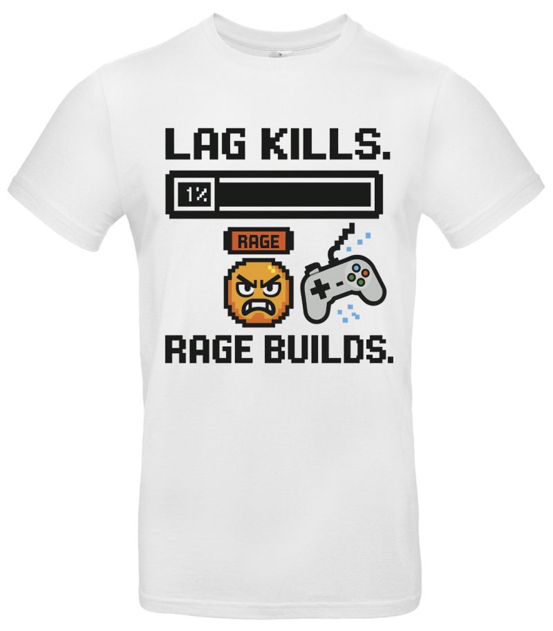 Gaming T-Shirt Lag Kills Rage Builds – Gamer Shirt aus 100 % Baumwolle für Zocker & Nerds – Schwarz oder Weiß – S–XXL – Lustiges Retro Pixel Design – Bild 2