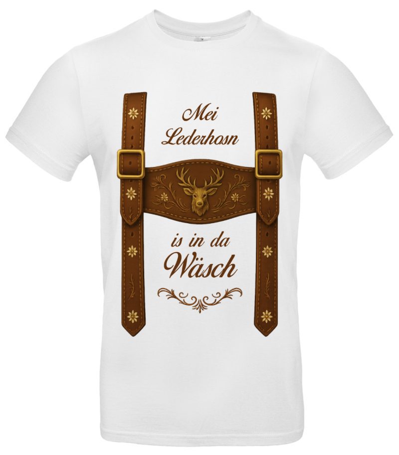 Lederhosen T-Shirt Wiesn Männer Spaßshirt – Mei Lederhosn is in da Wäsch – Ersatz für Tracht – Baumwolle – Weiß oder Schwarz – S bis XXL – Bild 2