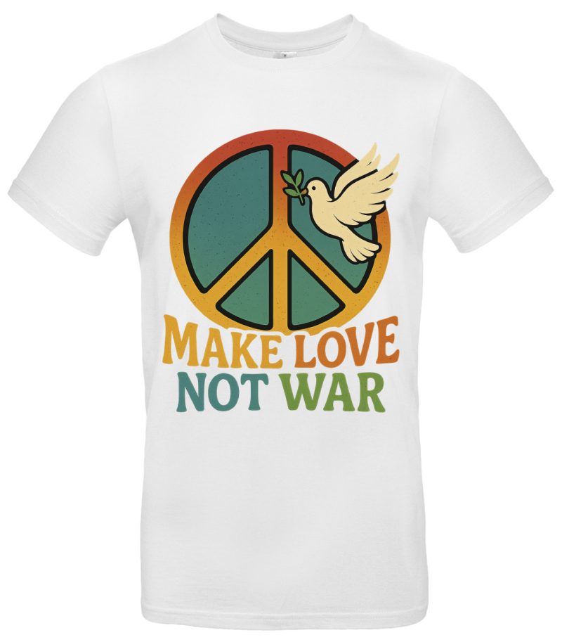 Make Love Not War T-Shirt Peace Zeichen Taube Retro Hippie Shirt 100 % Baumwolle Unisex S–XXL Schwarz oder Weiß – Bild 2