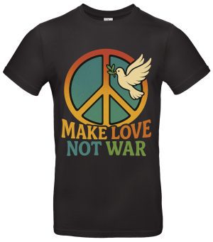 Make Love Not War T-Shirt Peace Zeichen Taube Retro Hippie Shirt 100 % Baumwolle Unisex S–XXL Schwarz oder Weiß