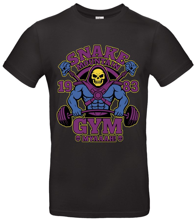 Snake Mountain Gym T-Shirt Skeletor Style – 100 % Baumwolle Regular Fit – Fitness Anime Shirt für Bodybuilder & Nerds – Weiß oder Schwarz – S bis XXL