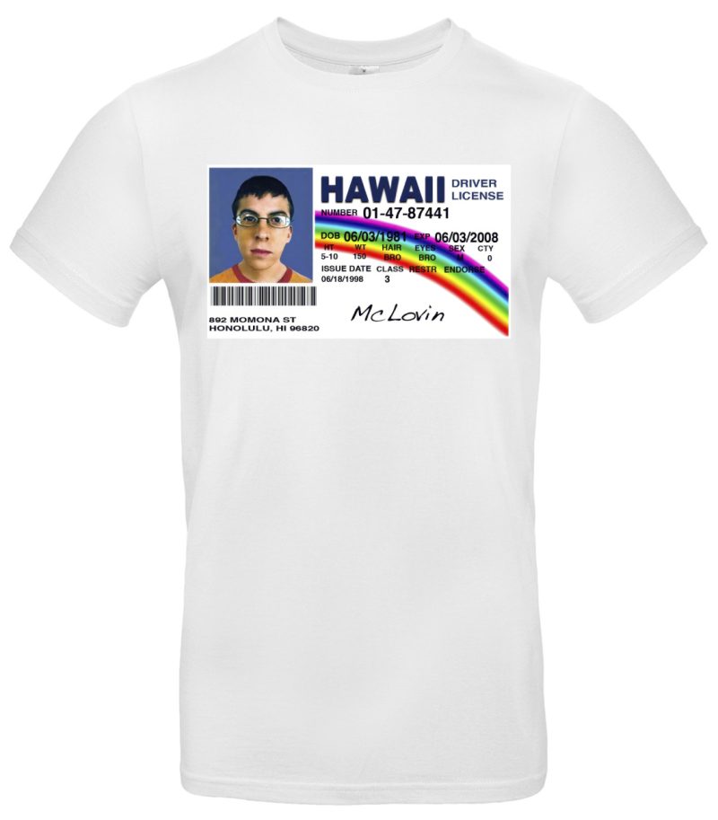 McLovin T-Shirt Hawaii Führerschein Design Kultshirt 100 % Baumwolle Regular Fit Geschenk für Filmfans S–XXL Weiß oder Schwarz – Bild 2