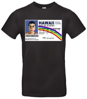 McLovin T-Shirt Hawaii Führerschein Design Kultshirt 100 % Baumwolle Regular Fit Geschenk für Filmfans S–XXL Weiß oder Schwarz