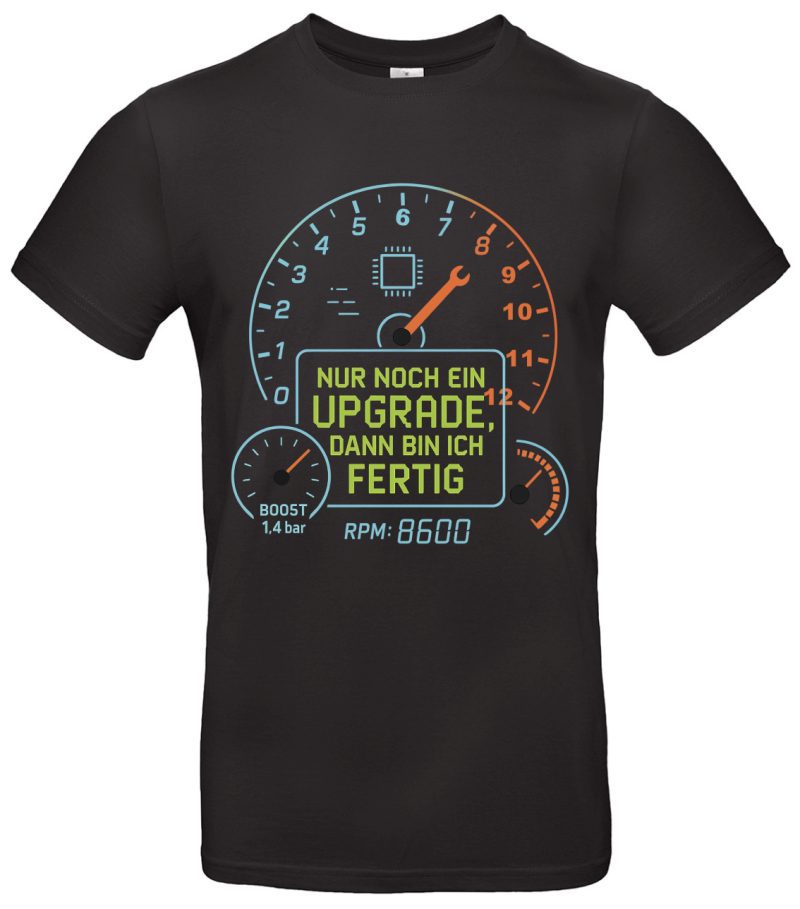 Upgrade Spruch T-Shirt Technik Nerd Geschenk Männer Baumwolle Schwarz Weiß S–XXL RPM Tuning Boost Auto Witziges Shirt für Gamer Entwickler IT-Profis