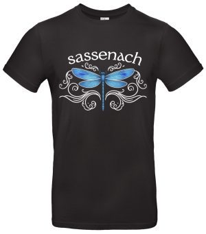 Sassenach T-Shirt Damen Herren 100 % Baumwolle Regular Fit Outlander Libelle Motiv Fan Shirt Geschenk Serie Schwarz Weiß S–XXL