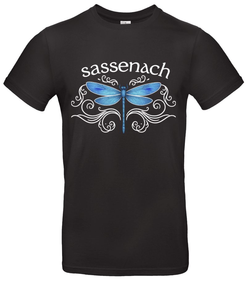 Sassenach T-Shirt Damen Herren 100 % Baumwolle Regular Fit Outlander Libelle Motiv Fan Shirt Geschenk Serie Schwarz Weiß S–XXL