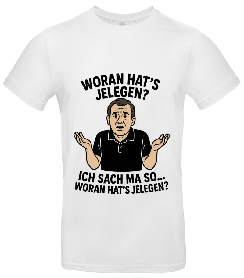 Woran hat's jelegen T-Shirt Kult Spruch Meme Shirt 100% Baumwolle Regular Fit Weiß oder Schwarz Herren Damen Lustiges Zitat Geschenk Funshirt – Bild 2
