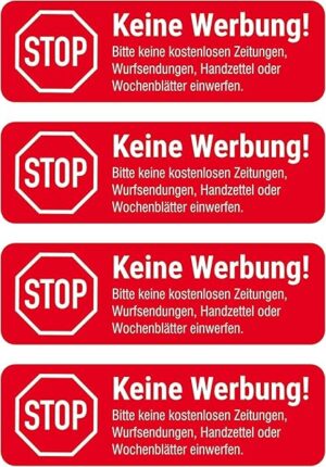 Keine Werbung Aufkleber Set 5 Stück wetterfest UV-beständig stark haftend für Briefkasten Anti Reklame Werbestopp Sticker 2,3 x 7 cm