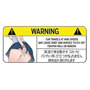 Humorvoller Anime-Autoaufkleber – Warnung "Höschen fliegt weg" – Lustiger Fun Sticker