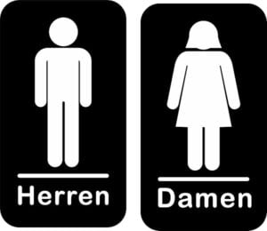WC Aufkleber Set Damen Herren selbstklebend wetterfest UV-beständig 150x80 mm Toilettenschild Folie für Tür Innen Außen
